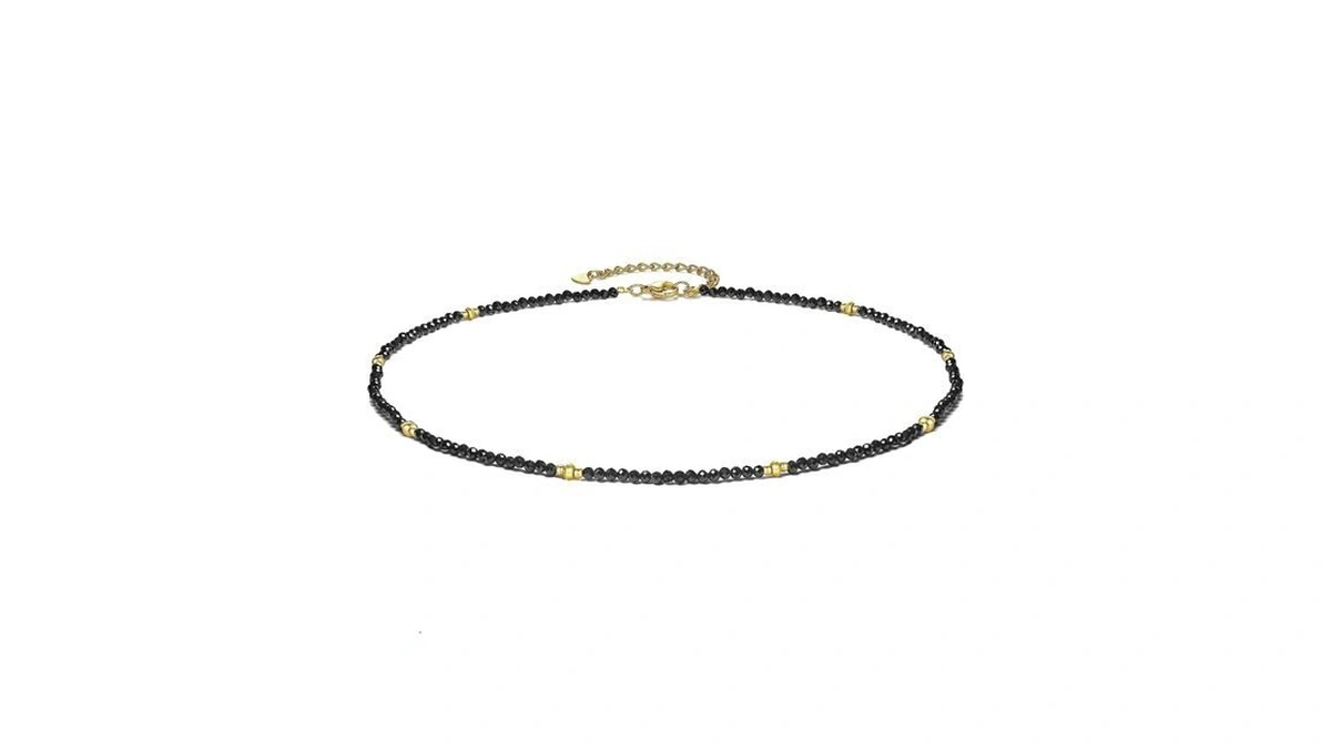 Aleasha Black Beaded Necklace For Women Natural Stone Black Spinel