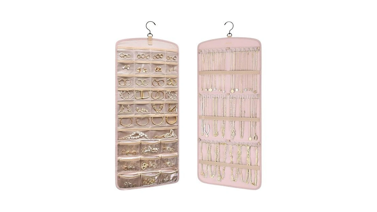 Mosghuiy Hanging Jewelry Organizer With 39 Pouches, 36 Necklace Hooks,