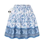 Kate Kasin Women's Boho Mini Skort With Pockets, Blue Floral