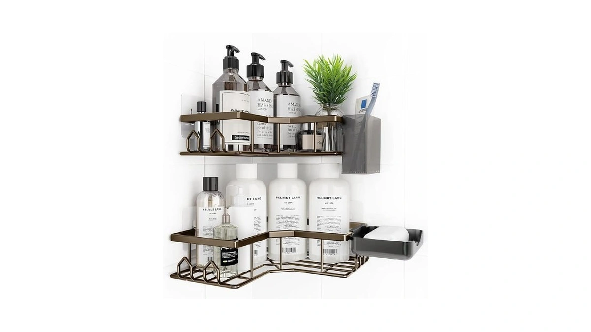 Qhmchldz Adhesive Shower Caddy, 4 Pack Corner Bath Organizer, Rustproof