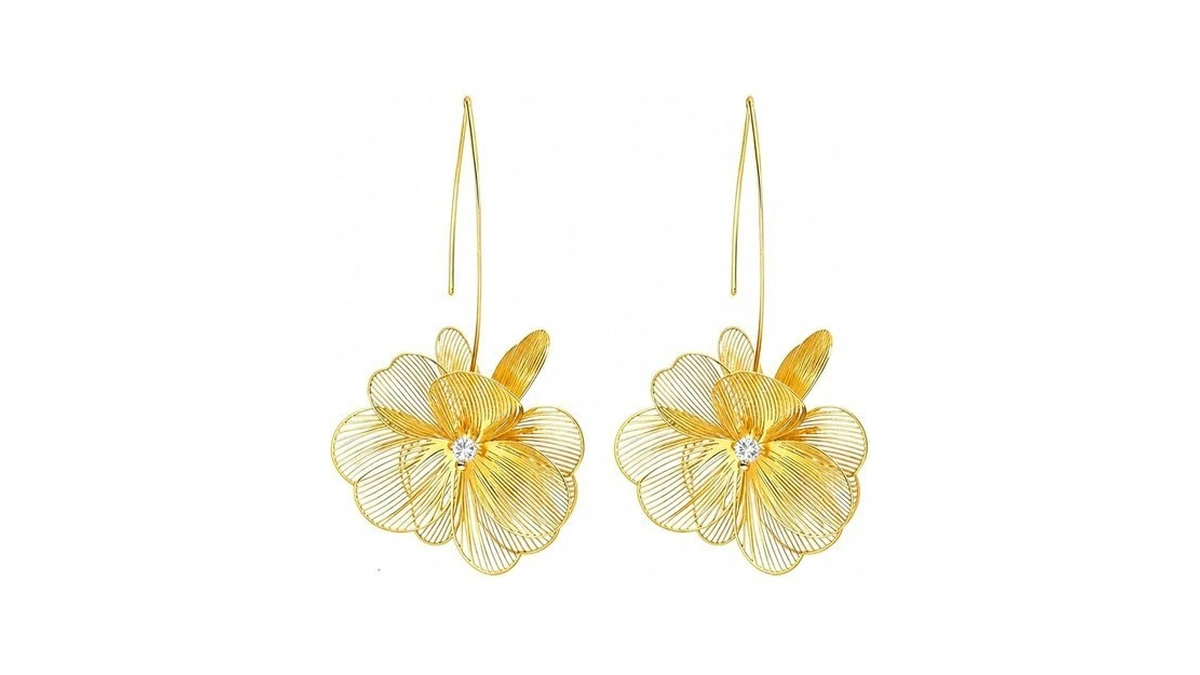 Gold Flower Earrings For Women, Floral Dangle & Hoop Earrings,