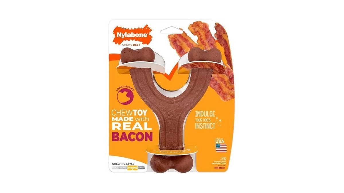 Nylabone Strong Chew Wishbone Dog Toy Made With Real Bacon,