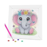 Gemozaic Elephant Diamond Art Kits For Kids With Frame, Cute