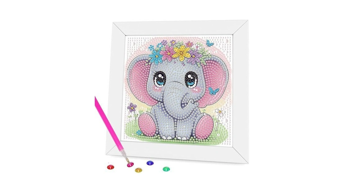 Gemozaic Elephant Diamond Art Kits For Kids With Frame, Cute