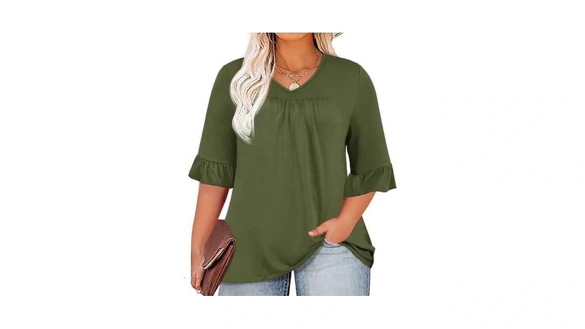 Micoson Plus Size Tops For Women V Neck 3/4 Sleeve