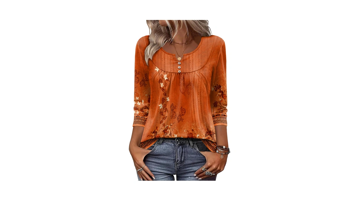 Zeagoo Womens Boho Tops 3 4 Sleeve V Neck Button