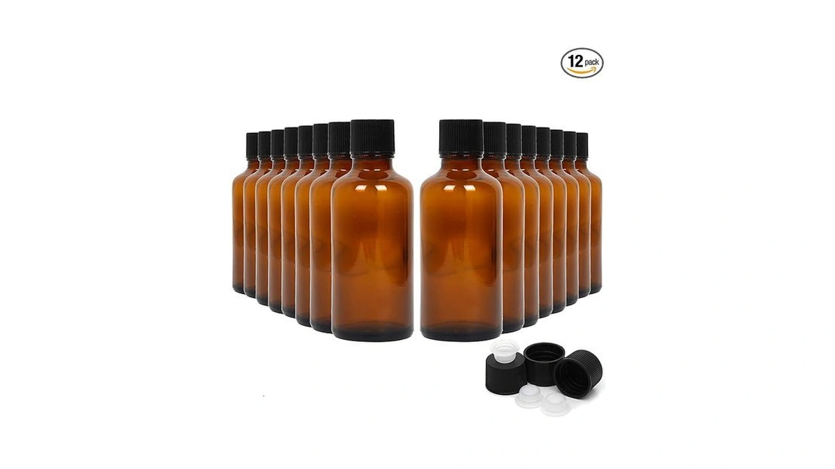 Youngever 12 Pack Empty Glass Bottles With Lids, Amber Glass