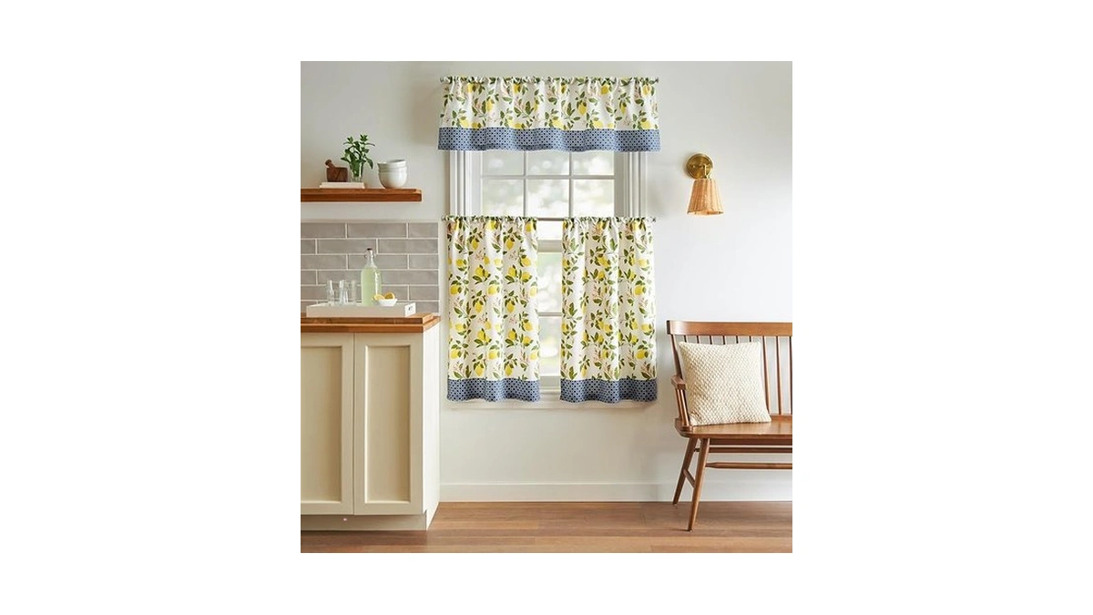 Martha Stewart Lemons 3-piece Window Curtain Valance And Tiers Set,