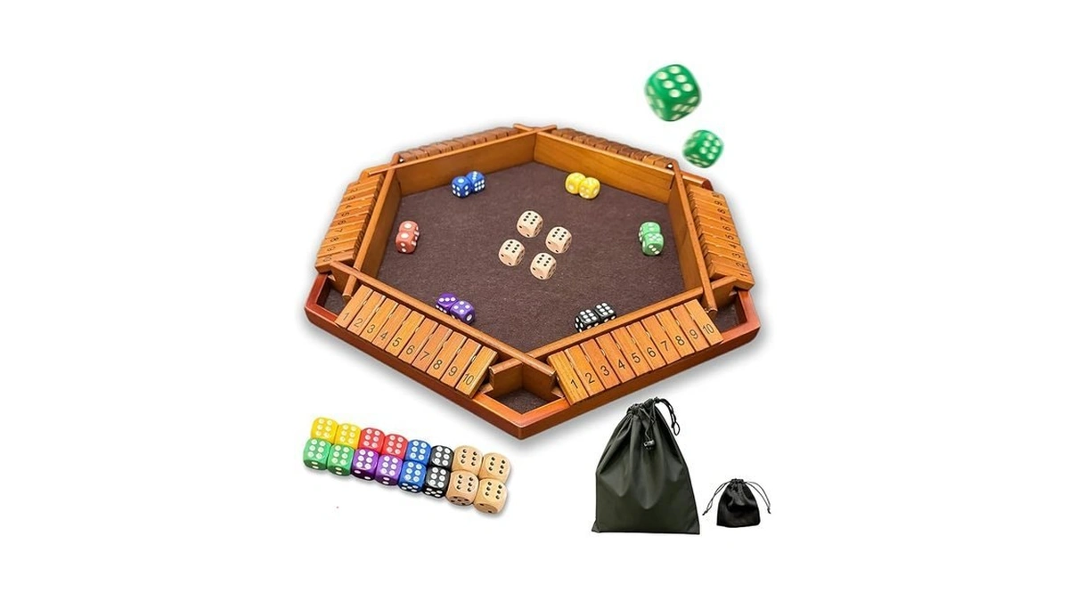 Astrolin Shut The Box Game For 1-6 Players, Wooden Board