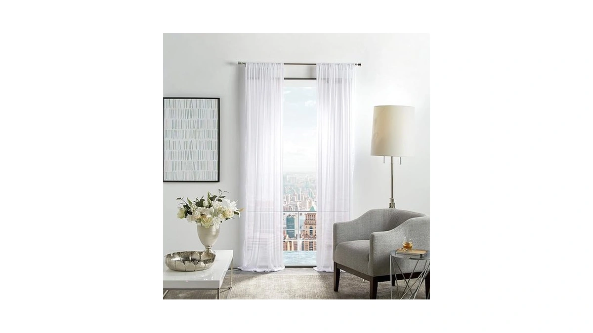 Martha Stewart Glacier Sheer Rod Pocket Window Curtain Panel Pair,