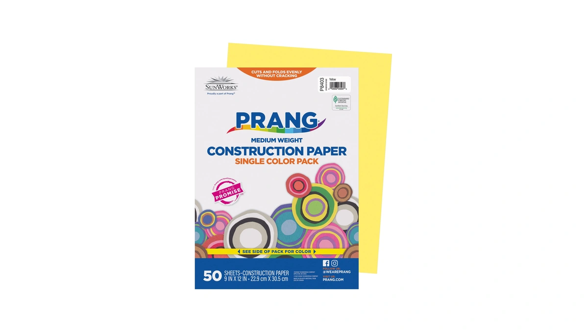 Prang (formerly Sunworks) Construction Paper, Yellow, 9" X 12", 50
