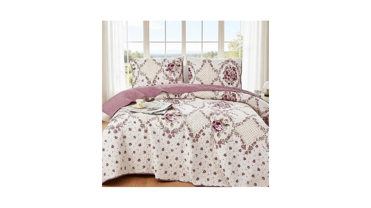 Whwodide Boho Floral Quilt Set Queen Size, Lightweight Microfiber Bedspread