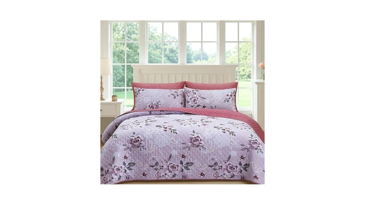 Whwodide Boho Floral Quilt Set Queen Size, Lightweight Microfiber Bedspread