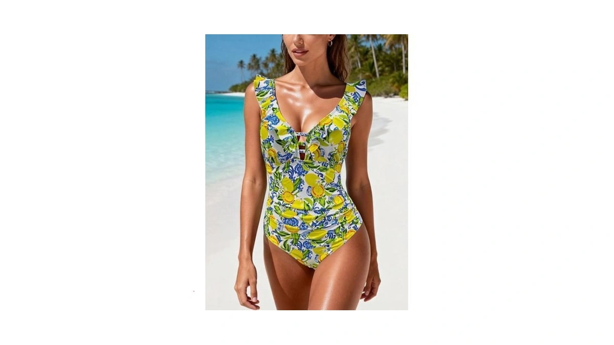 Dolayci Women’s One Piece Swimsuit Ruffle Sleeve V Neck Bathing