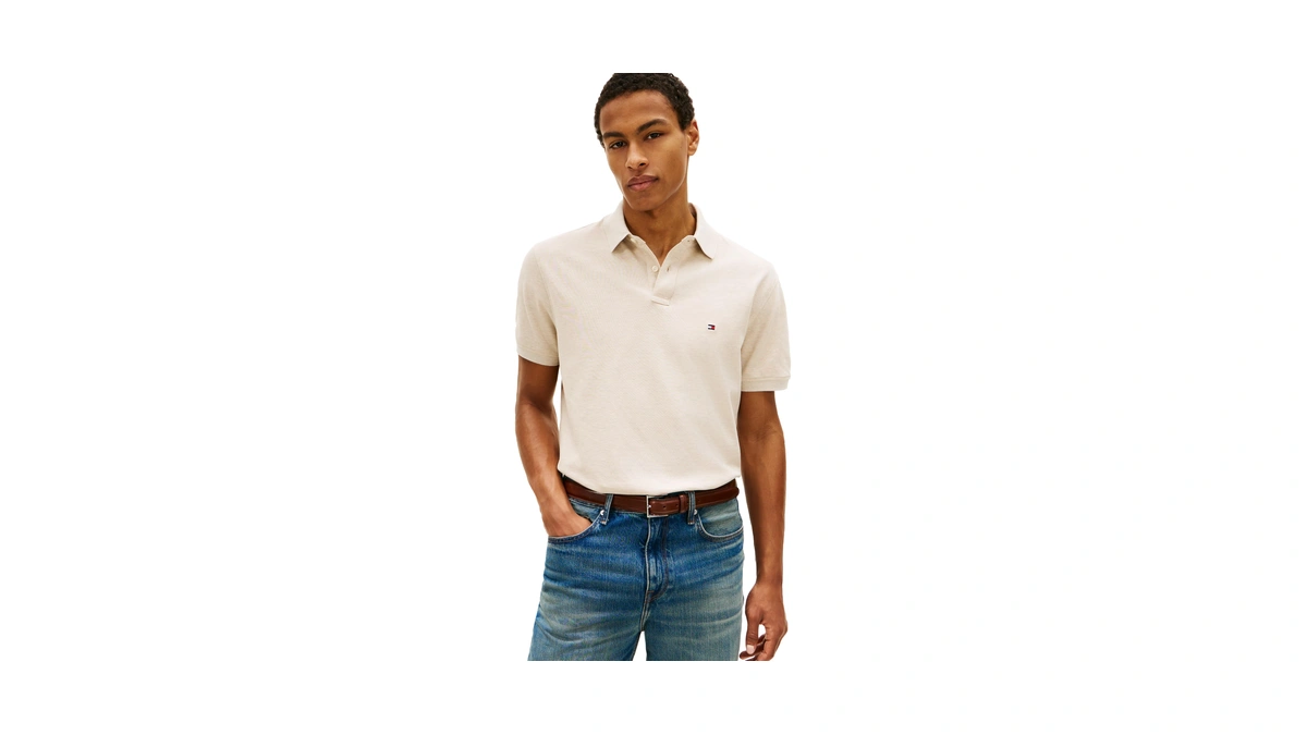 Tommy Hilfiger Men's 1985 Classic Short Sleeve Polo, Heathered Oatmilk
