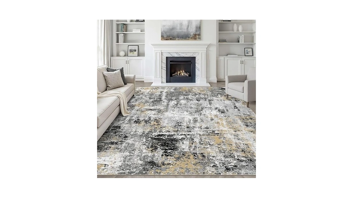 7x9 Area Rug Living Room: Washable Large Abstract Neutral Modern