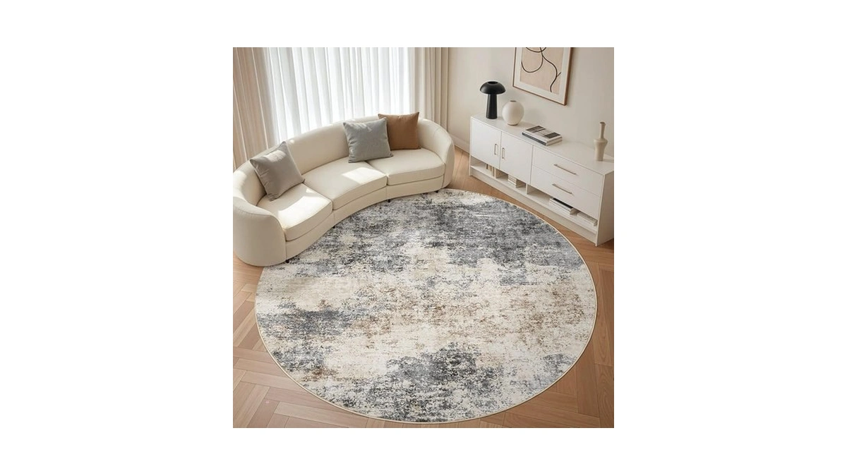 Round Rug Living Room Rugs: 7x7 Washable Circle Large Abstract