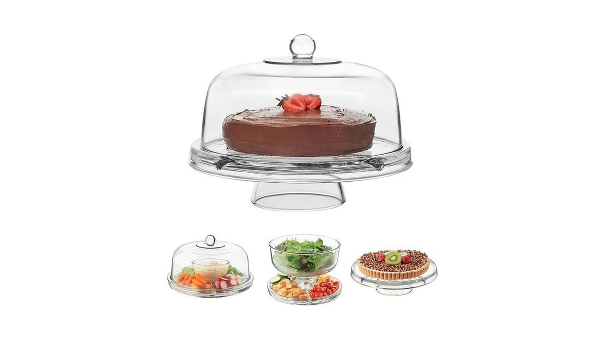 Libbey Selene 6-in-1 Domed Cake Stand, Unique Space Saving Glass