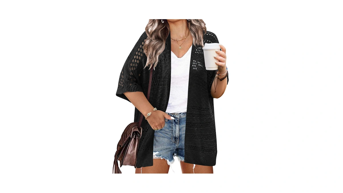 In'voland Plus Size Lightweight Oversized Cardigan For Women Black Short