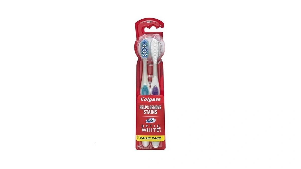 Colgate 360° Optic Ning Toothbrush, Soft, White, 2 Count