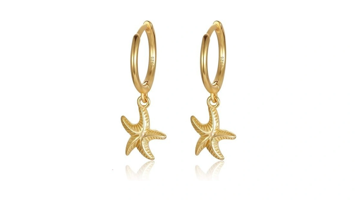 Dainty Starfish Hoop Earring With Dangle For Women, 18k Gold