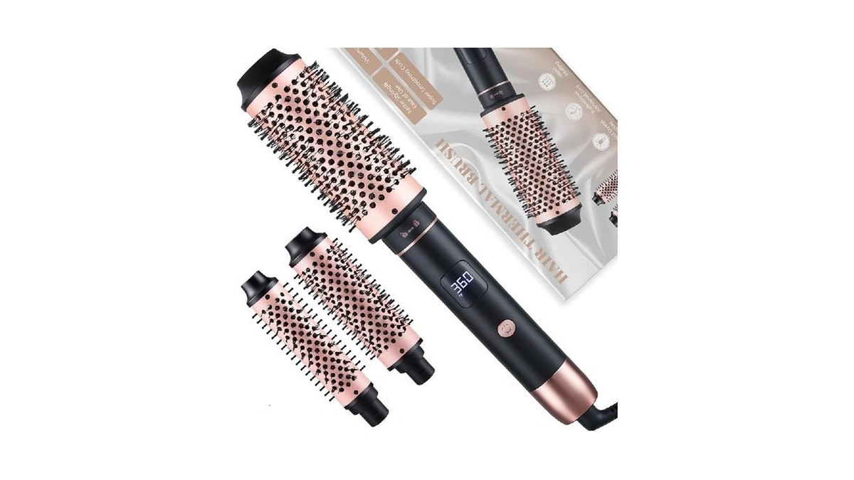 Nonk 3-in-1 Interchangeable Curling Iron & Thermal Brush Set, 1.25”