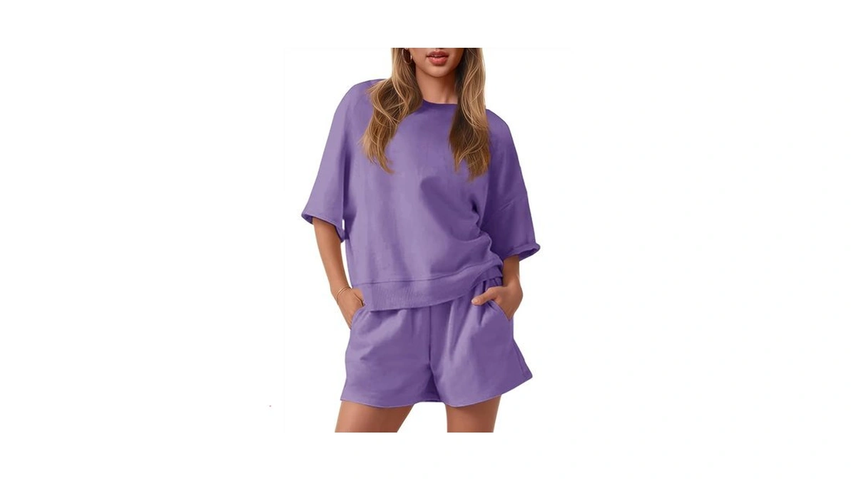 Fisoew Womens 2 Piece Outfits Casual Oversized Cropped Sweatshirt And