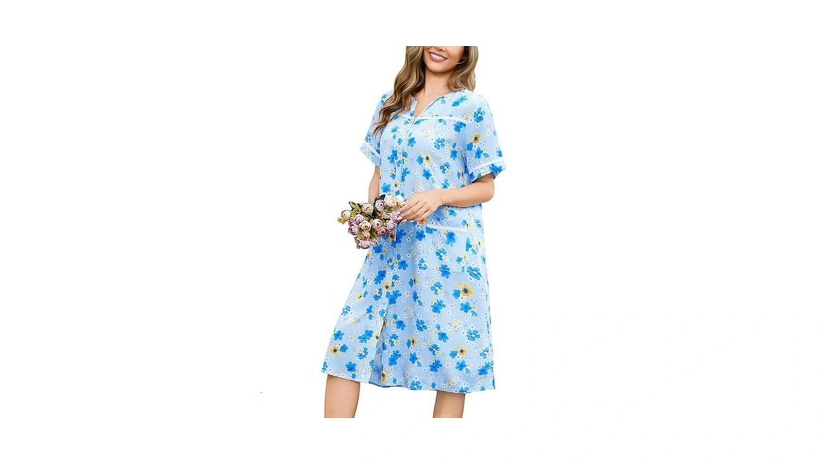 Yozly House Dress For Women Short Sleeve House Coat Duster