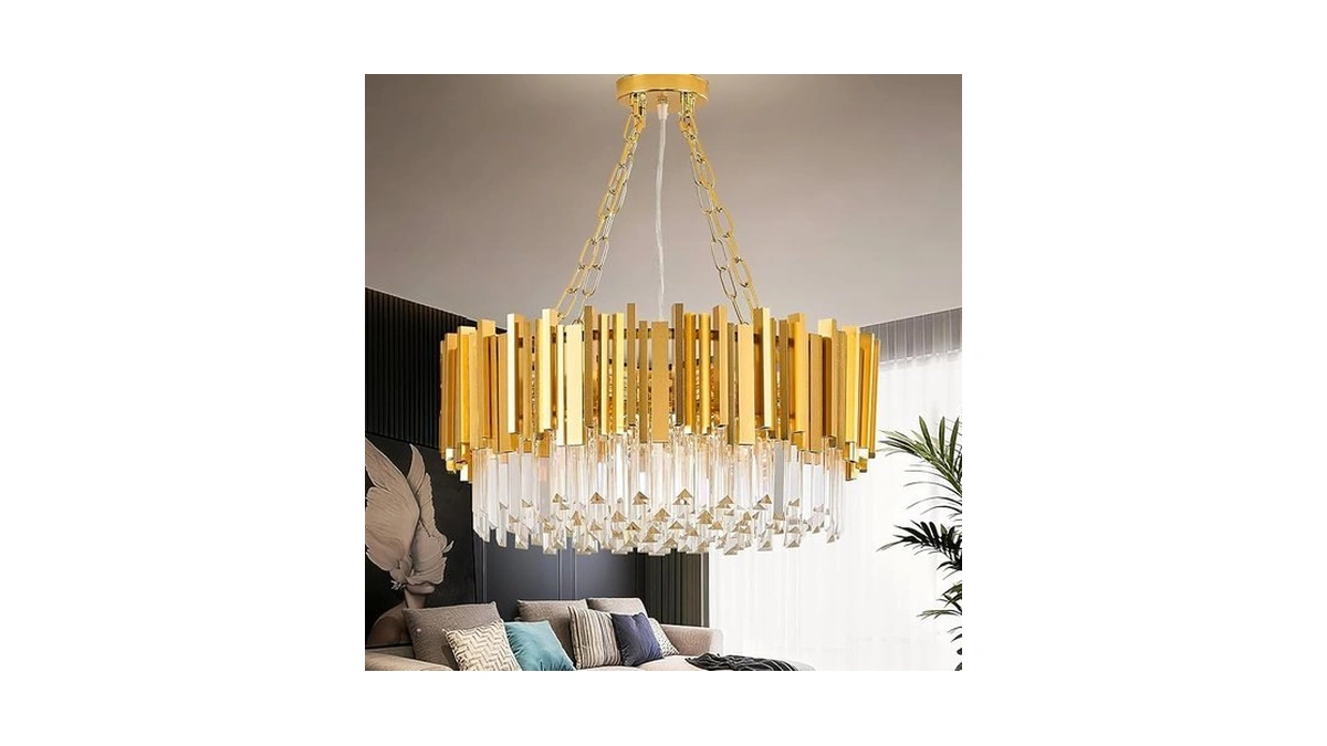 Vodcrindax Modern Gold Crystal Chandelier 21.66" 8-light 5-tiers K9 Crystal