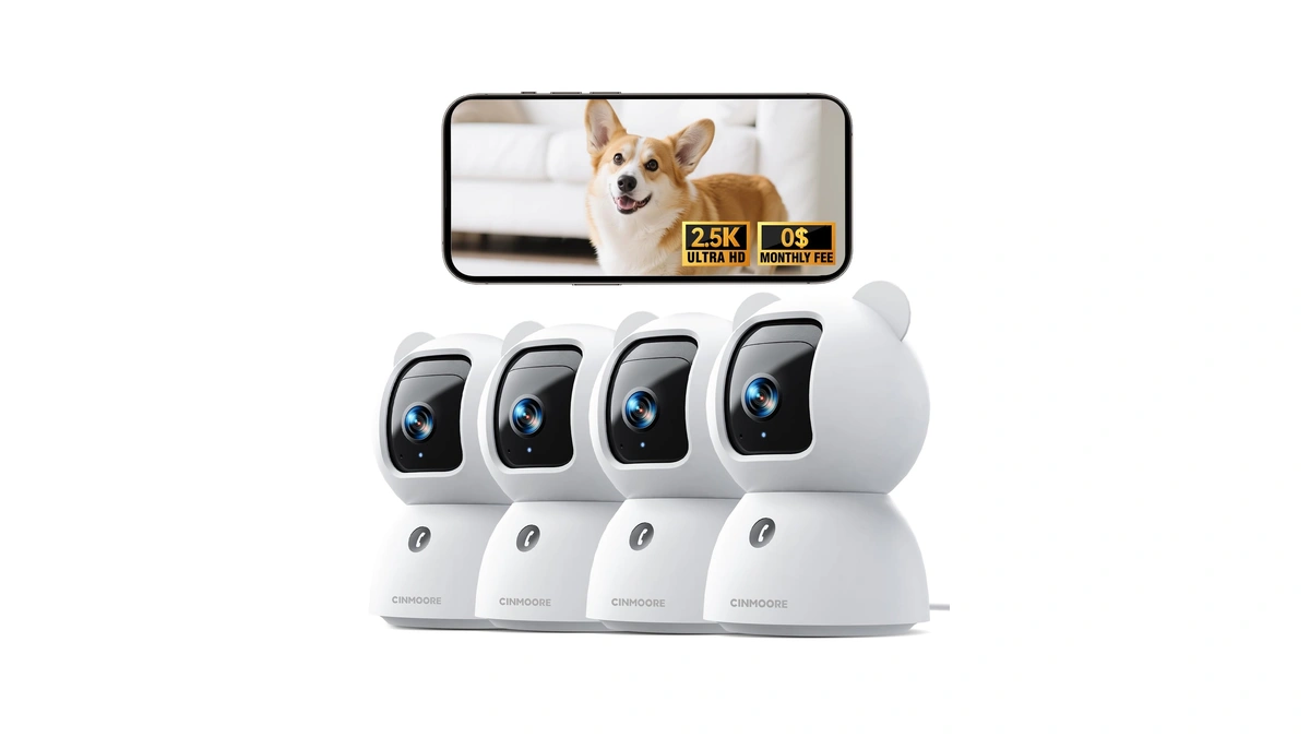 Cinmoore 2.5k Indoor Security Camera 4pack, Free Ai Person/pet/cry Detection,