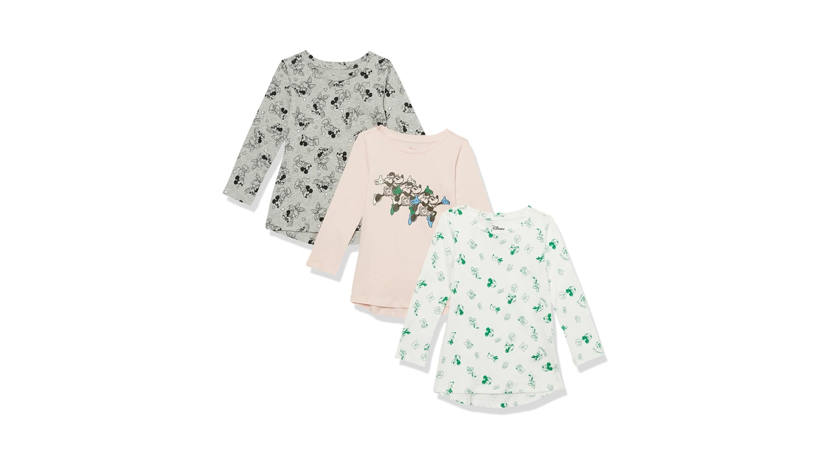 Amazon Essentials Girls' Long-sleeve Tunic T-shirts, Pack Of 3, Minnie