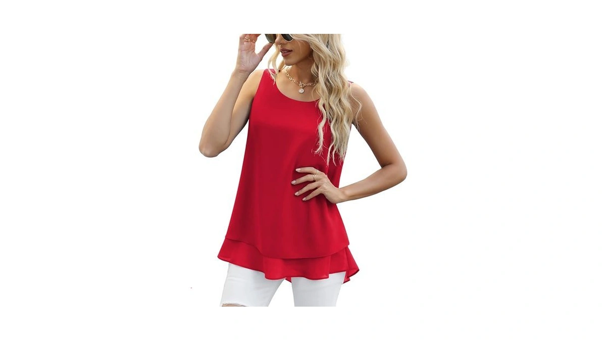 Jouica Women's Summer Sleeveless Chiffon Tank Top Flowy Double Layer