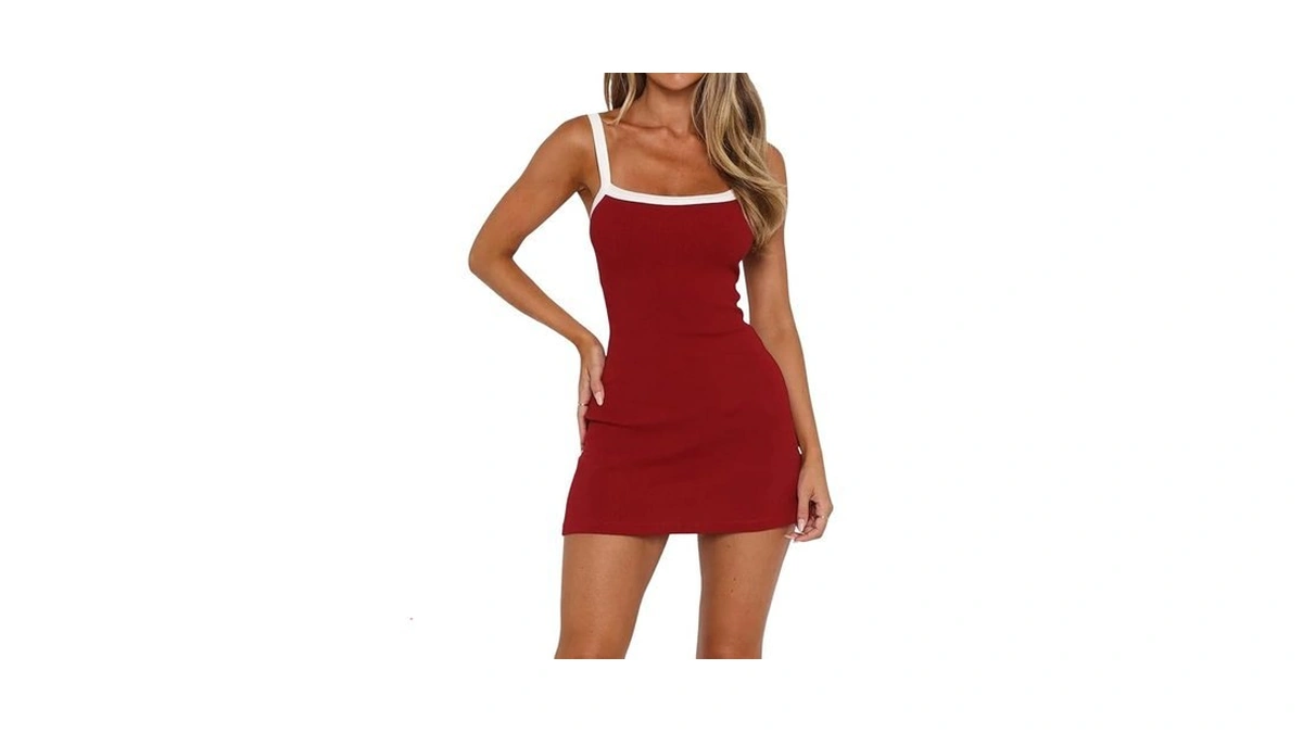 Alcea Rosea Women's Bodycon Mini Ribbed Tank Dresses Sleeveless Contrast