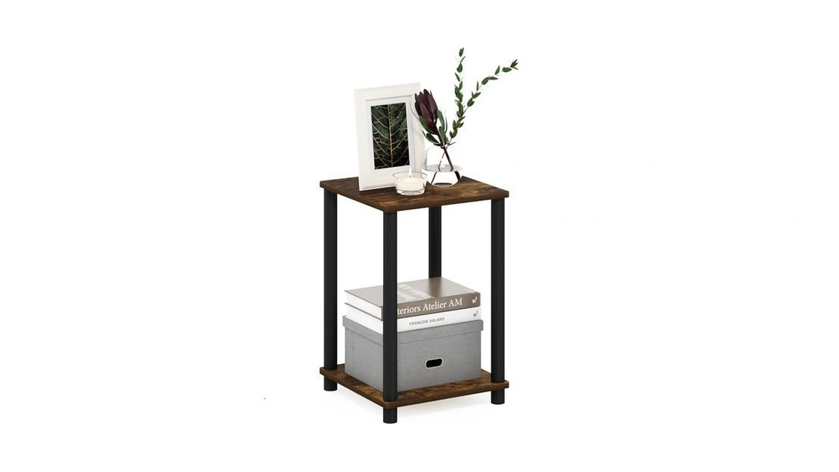 Furinno Turn-n-tube Side Table, 2-tier Modern Square End Table With
