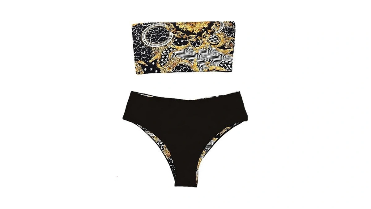 Zaful Women's High Cut Bandeau Bikini Set Strapless Solid Color