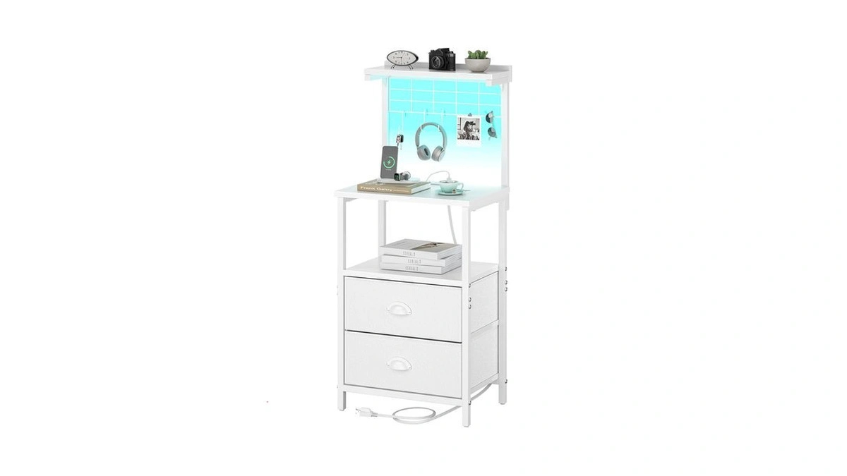 Sthmec Tall Nightstands With Charging Station, Led Night Stand Bedsides