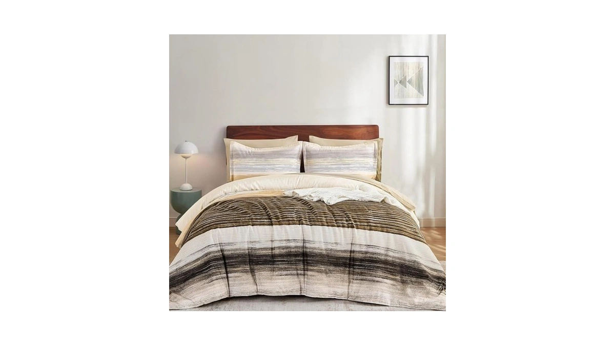 Wongs Bedding Brown Comforter Set Queen Size, 7 Pieces Queen