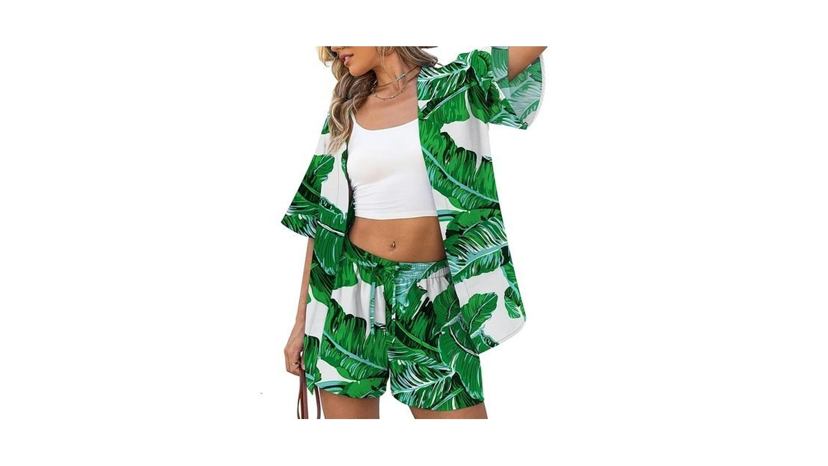 Verabendi Two Piece Print Cover Up Sets-top & Shorts,beach Vacation