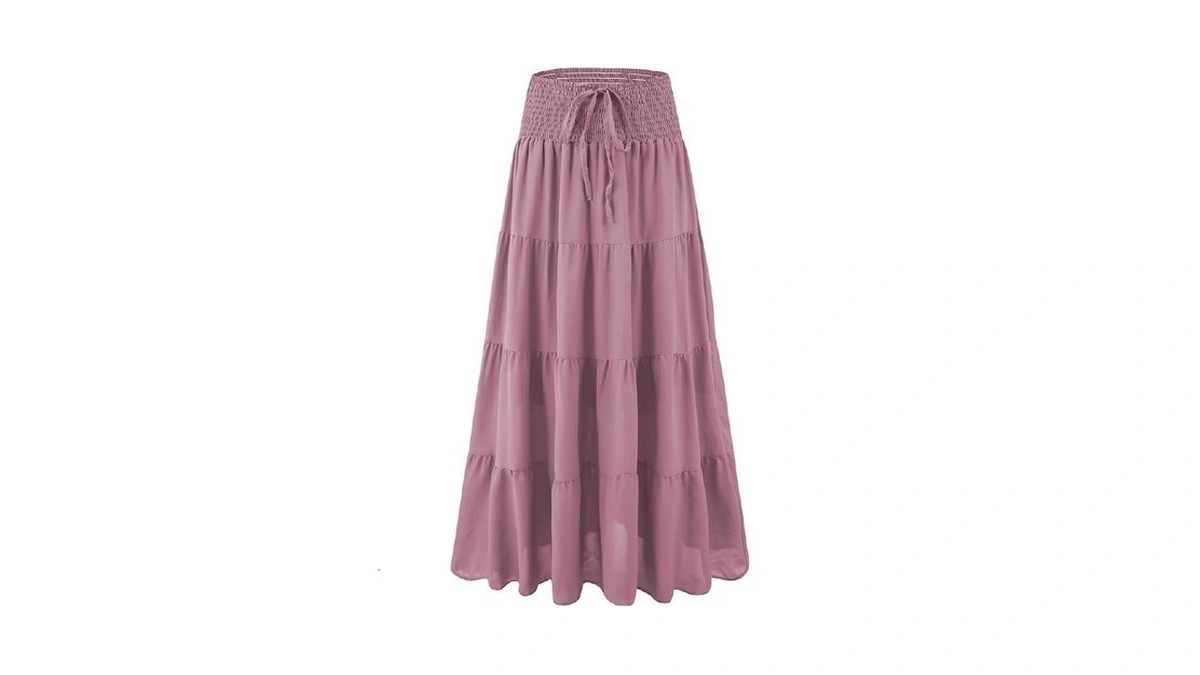 Mjbgshow Womens Ruffle Maxi Skirts:high-waist Elastic Pleated Long Skirt-summer Casual