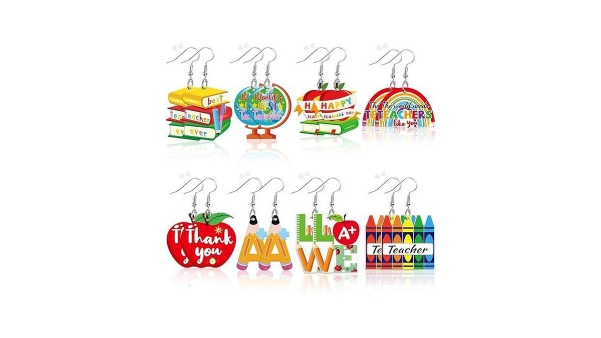 Augsun 8 Pairs Teacher Earrings For Teacher's Day - Acrylic