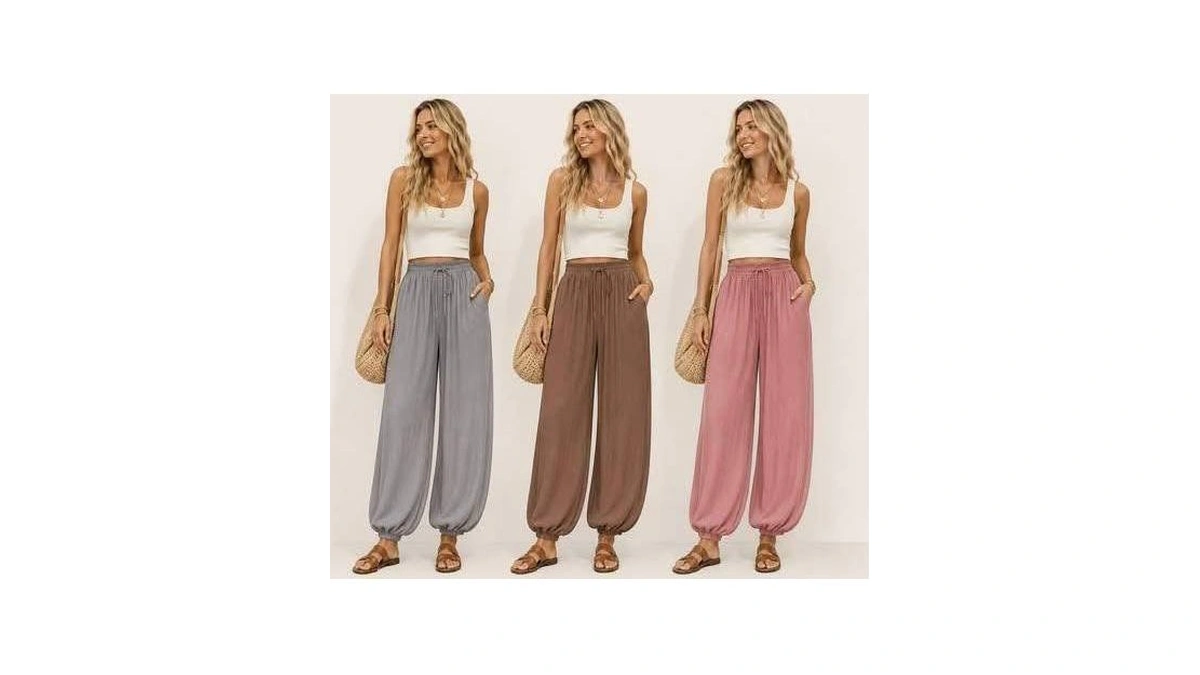 Astylish Women Elastic Waisted Barrel Pants 2026 Baggy Boho Wide