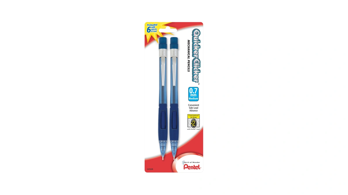 Pentel Quicker Clicker Mechanical Pencil, (0.7mm), Transparent Blue Barrel, Pack