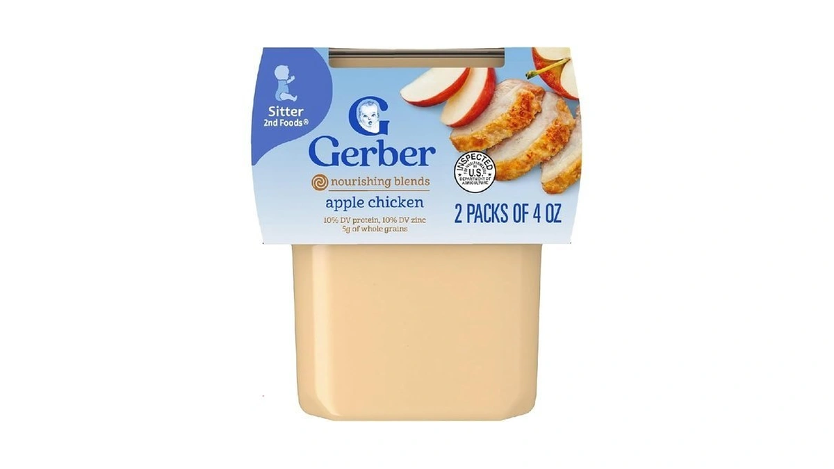 Gerber Stage 2 Baby Food, Apple Chicken, 4 Oz Tub
