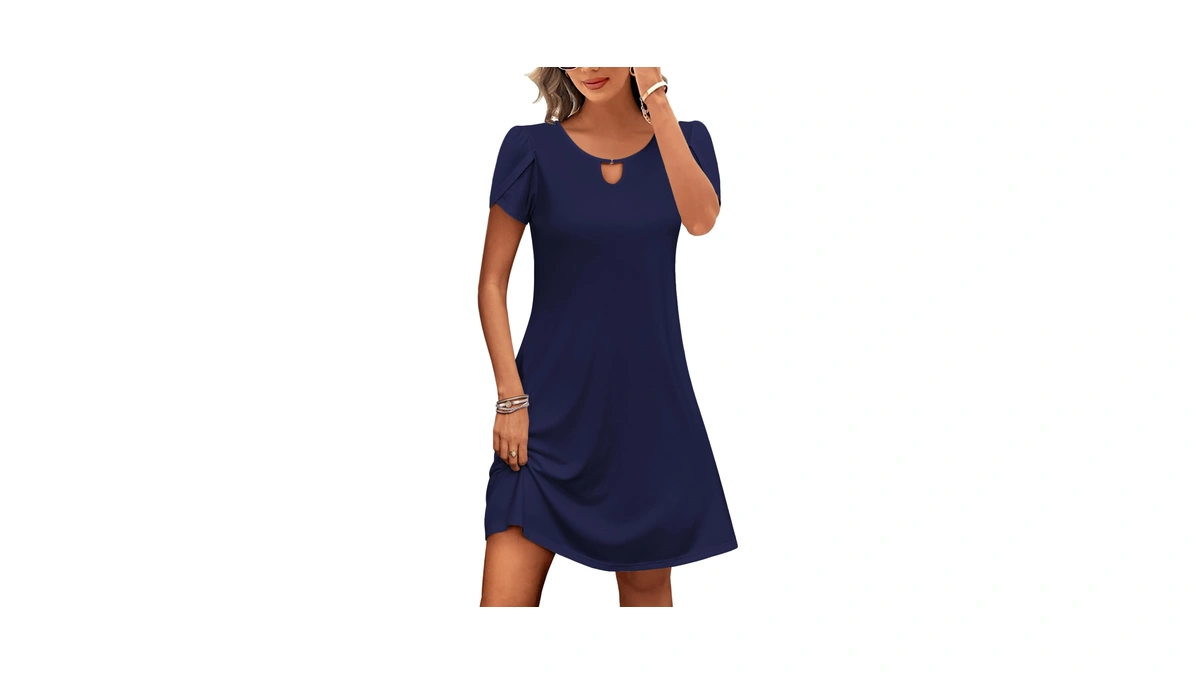 Hotouch Women's Navy Blue Floral Print Summer Dress With Pockets