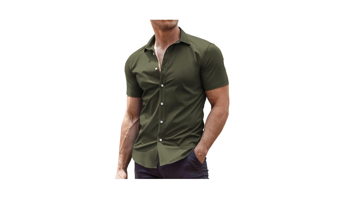 Coofandy Men's Dress Shirts Slim Fit Wrinkle-free Short Sleeve Casual