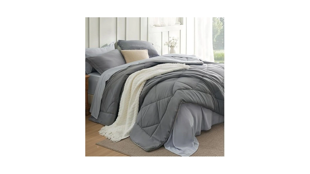 Bedsure King Size Comforter Set - 7 Pieces Reversible Grey