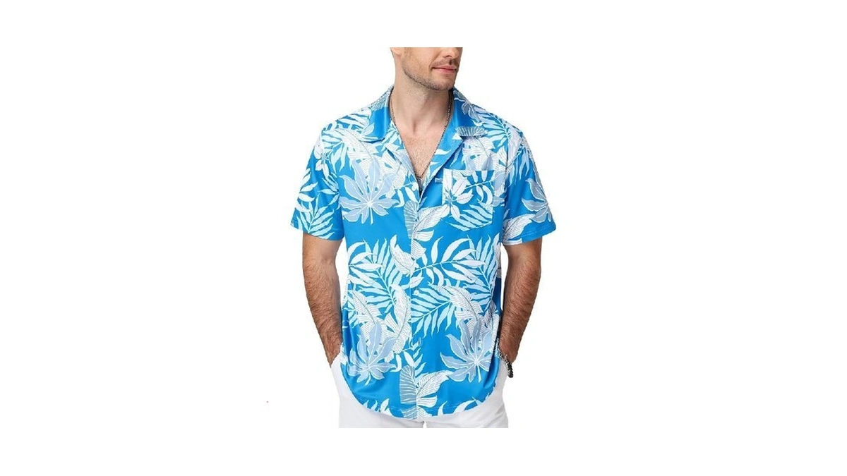 Seaoyozo Men's Hawaiian Shirt Short Sleeve Tropical Button Down Floral