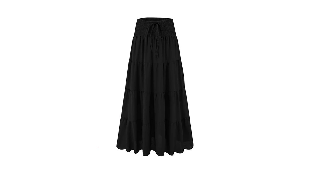 Mjbgshow Womens Ruffle Maxi Skirts:high-waist Elastic Pleated Long Skirt-summer Casual