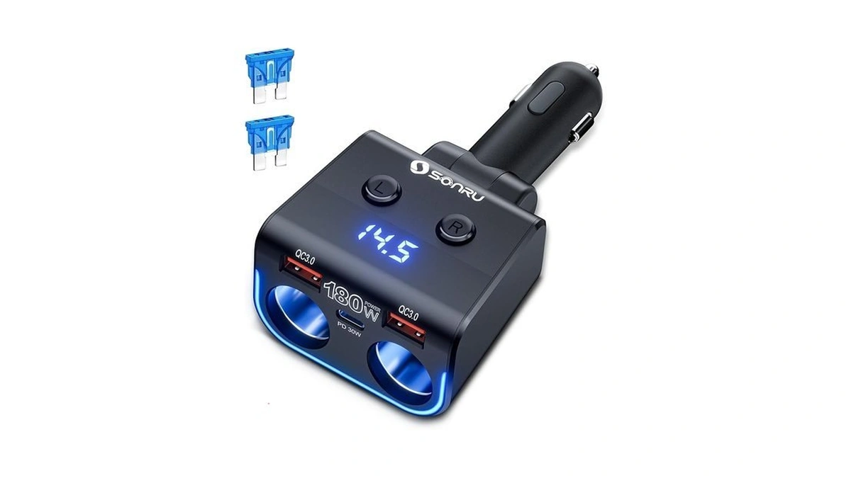 Sonru 180w Cigarette Lighter Splitter, 30w Pd & Dual Qc3.0