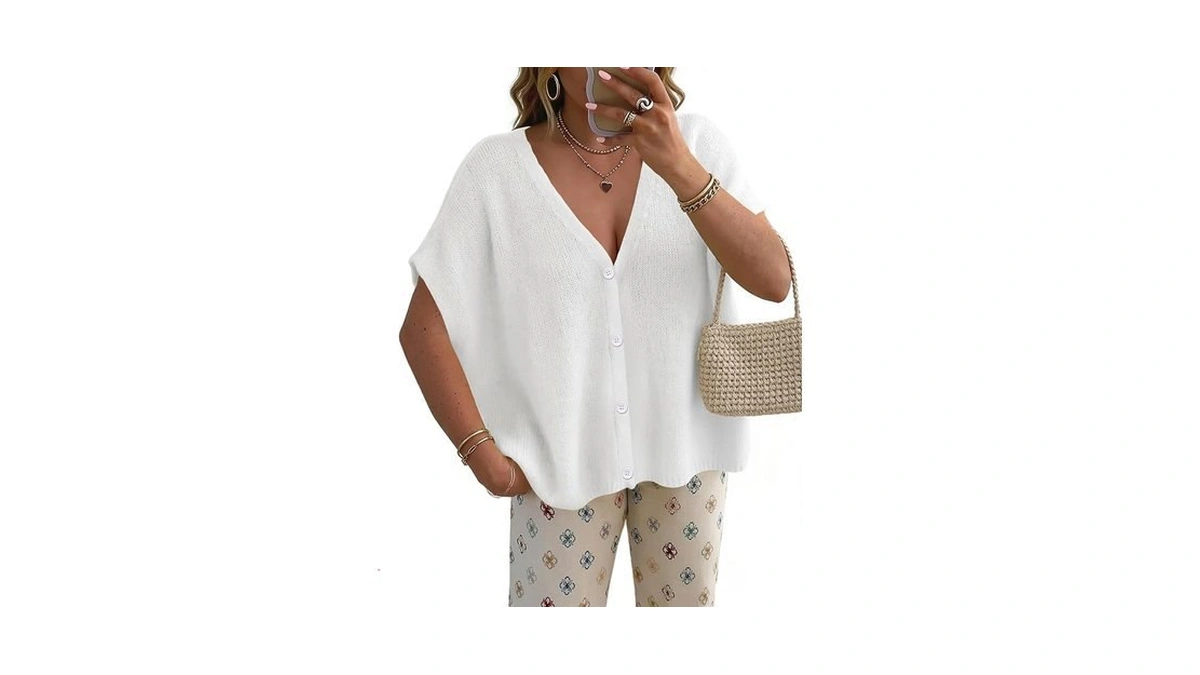 Greaidea Womens Oversized Short Sleeve Cardigans Lightweight Button V Neck